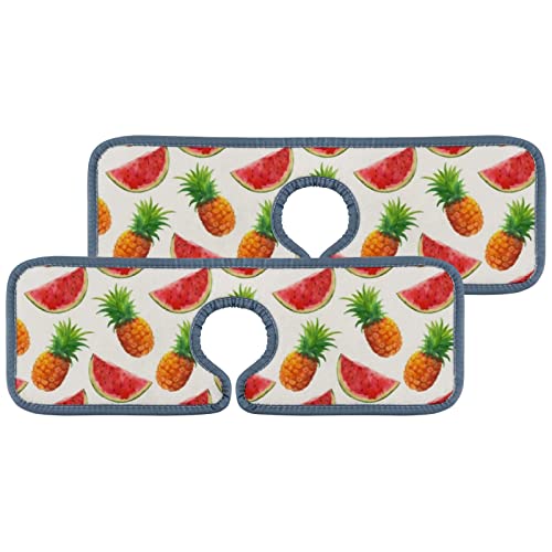 Absorbent Kitchen Faucet Mats 2 Pieces Watercolor Pineapple And Watermelon Faucet Sink Splash Guard Bathroom Counter and RV,Faucet Counter Sink Water Stains Preventer