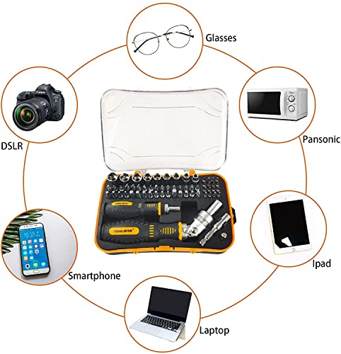 Ratcheting Screwdriver Set TOOLMAK 61pcs Socket Set & Screwdriver Bit Set with Rotatable Ratchet Handles ＆ Storage Case, Household Repair Tool Kits for Bike