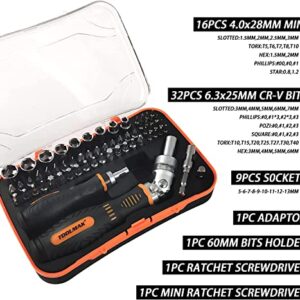 Ratcheting Screwdriver Set TOOLMAK 61pcs Socket Set & Screwdriver Bit Set with Rotatable Ratchet Handles ＆ Storage Case, Household Repair Tool Kits for Bike
