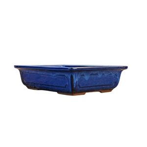 bonsai pots for decorative planting, nine-inch blue glazed bonsai planter, drainage mesh screen included, used as starter ceramic pots for bonsai, succulents or a wide variety of houseplants