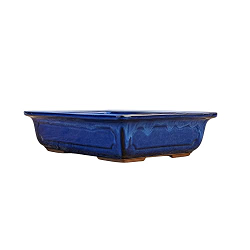 Bonsai Pots for Decorative Planting, Nine-Inch Blue Glazed Bonsai Planter, Drainage Mesh Screen Included, Used as Starter Ceramic Pots for Bonsai, Succulents or a Wide Variety of Houseplants