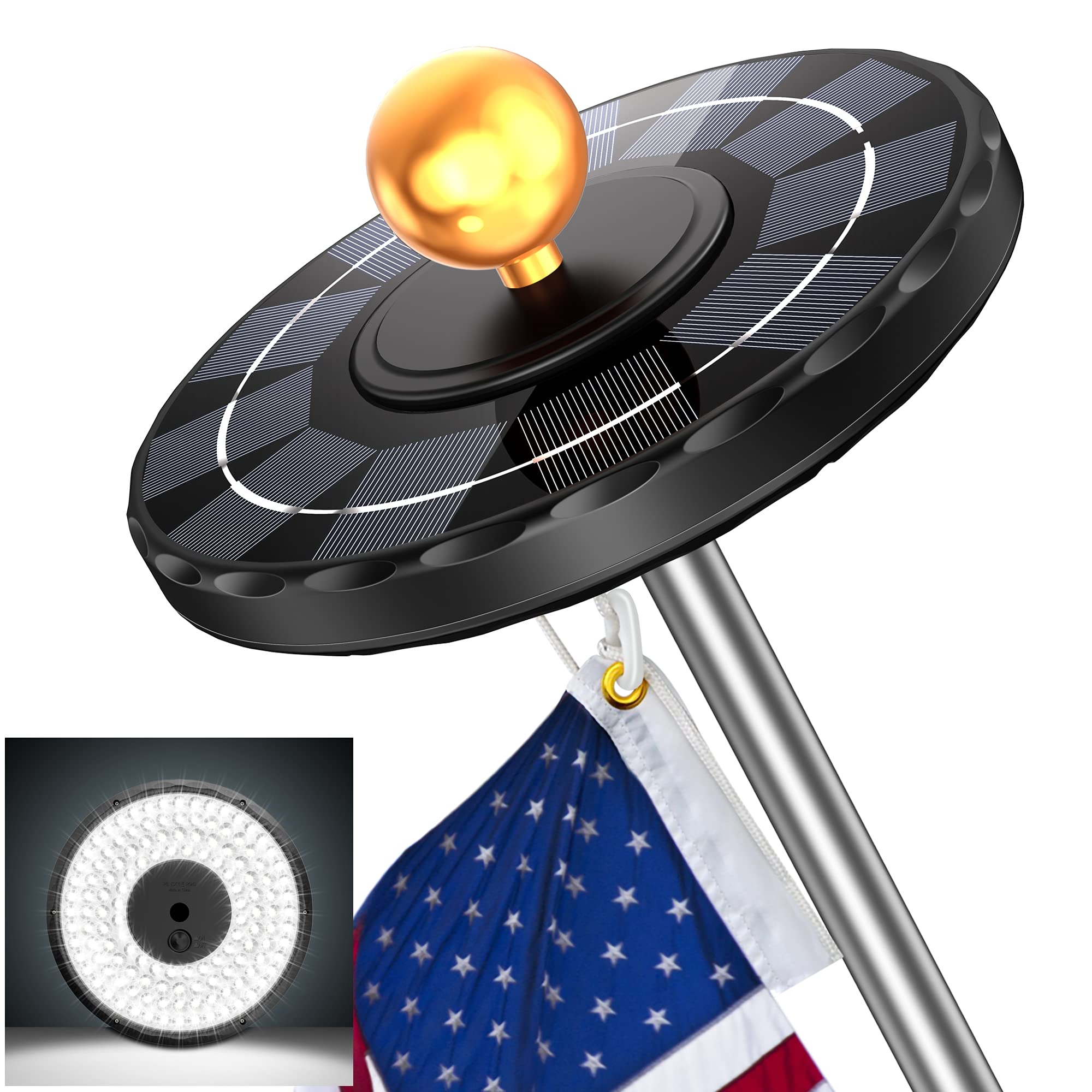 Solar Flagpole Light, Newest 132 LED 3X Brighter Outdoor Flagpole Light, Flag Cover Waterproof Solar Flag Night Light for Ground Pole 15-25ft, 10-12 Hour Dusk to Dawn Auto On/Off, 3 Lighting Modes