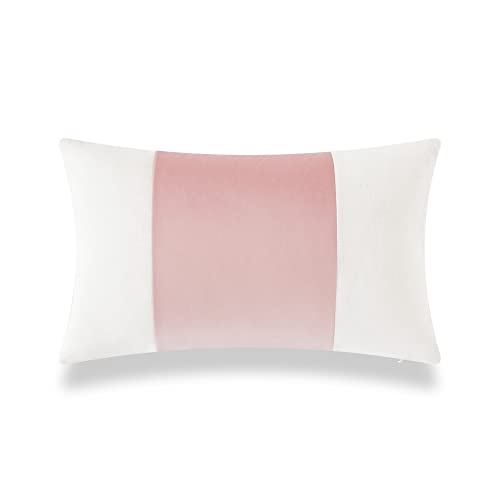 Hofdeco Coastal Patio Indoor Outdoor Lumbar Pillow Cover ONLY for Backyard, Couch, Sofa, Velvet Pink Wide Striped, 12"x20"