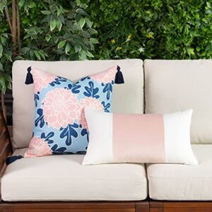 Hofdeco Coastal Patio Indoor Outdoor Lumbar Pillow Cover ONLY for Backyard, Couch, Sofa, Velvet Pink Wide Striped, 12"x20"