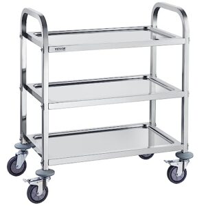 vevor lab utility cart, 220 lbs weight capacity rolling lab cart, 3 shelves mobile clinic cart, sturdy stainless steel frame lab trolley, 360° silent rolling wheels w/foot brake, for lab clinic salon