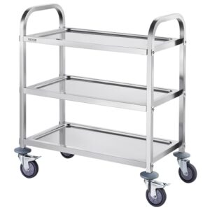 VEVOR Lab Utility Cart, 220 lbs Weight Capacity Rolling Lab Cart, 3 Shelves Mobile Clinic Cart, Sturdy Stainless Steel Frame Lab Trolley, 360° Silent Rolling Wheels w/Foot Brake, for Lab Clinic Salon