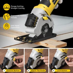 ENVENTOR Mini Circular Saw, 4.8A Electric Circular Saw Corded with Laser Guide, 4000RPM, 3 Saw Blades 3-3/8" Max Cutting Depth 1-1/16", Compact Hand Saw for Wood, Soft Metal, Tile, Plastic Cuts