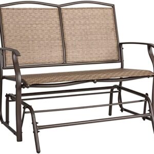 ALIMORDEN Patio Wicker Swing Glider Bench for 2 Person, Outdoor Sturdy Steel Frame Rocking Lounge Chair, Weather Resistant Rattan Chair for Garden, Backyard, Porch, Brown