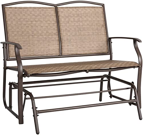 ALIMORDEN Patio Wicker Swing Glider Bench for 2 Person, Outdoor Sturdy Steel Frame Rocking Lounge Chair, Weather Resistant Rattan Chair for Garden, Backyard, Porch, Brown