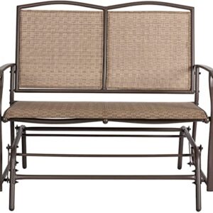 ALIMORDEN Patio Wicker Swing Glider Bench for 2 Person, Outdoor Sturdy Steel Frame Rocking Lounge Chair, Weather Resistant Rattan Chair for Garden, Backyard, Porch, Brown