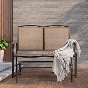 ALIMORDEN Patio Wicker Swing Glider Bench for 2 Person, Outdoor Sturdy Steel Frame Rocking Lounge Chair, Weather Resistant Rattan Chair for Garden, Backyard, Porch, Brown