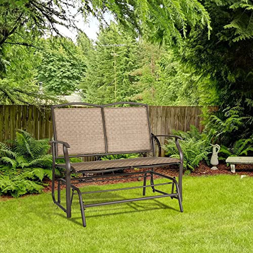 ALIMORDEN Patio Wicker Swing Glider Bench for 2 Person, Outdoor Sturdy Steel Frame Rocking Lounge Chair, Weather Resistant Rattan Chair for Garden, Backyard, Porch, Brown