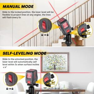 ENVENTOR Laser Level, 50ft Red Self Leveling Laser Level with Horizontal Vertical 2 Line Laser Tool 360° for Wall Picture Hanging, Waterproof Cross Line Laser Outdoor, Battery Carrying Bag Included