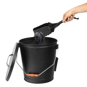 HomGarden 5.15 Gallon Galvanized Metal Coal Ash Bucket with Handle Lid and Shovel, Indoor Outdoor Black Hot Ash Pail for Fire Pits, Grill, Wood Burning Stoves, Fireplace, Accessories