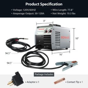 Goplus MIG 140 Welder, Flux Cored Welding Machine, 120V IGBT Arc Welding Inverter w/Integrated MIG Torch, Earth Clamp, Bonus Adaptor & Contact Tip