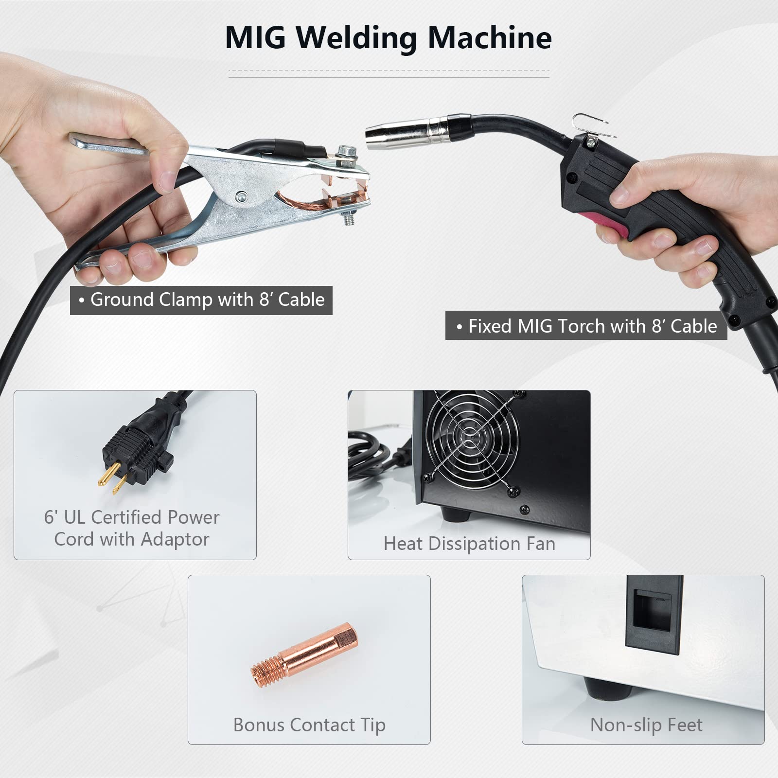 Goplus MIG 140 Welder, Flux Cored Welding Machine, 120V IGBT Arc Welding Inverter w/Integrated MIG Torch, Earth Clamp, Bonus Adaptor & Contact Tip