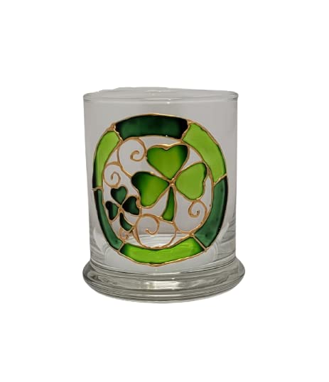 Green Shamrock Four Leaf Clover Hand Painted Stained Glass Candle Holder St Patrick's Day Decor