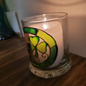 Green Shamrock Four Leaf Clover Hand Painted Stained Glass Candle Holder St Patrick's Day Decor