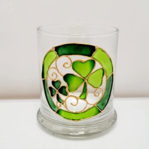 Green Shamrock Four Leaf Clover Hand Painted Stained Glass Candle Holder St Patrick's Day Decor