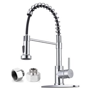 chrome kitchen faucet, faucet for kitchen sink with pull down sprayer wewe kitchen faucet with deck plate stainless steel single handle spring for farmhouse with female 1/2 adapters