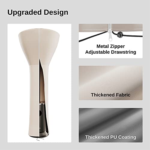 EAST OAK Patio Heater Covers with 300D Oxford Fabric, Zipper, Storage Bag, Waterproof, Dustproof, Wind-Resistant , Sunlight-Resistant, Snow-Resistant, 89'' Height x 33" Dome x 19" Base, Beige, 1 Pack