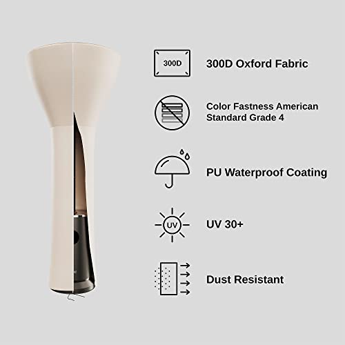 EAST OAK Patio Heater Covers with 300D Oxford Fabric, Zipper, Storage Bag, Waterproof, Dustproof, Wind-Resistant , Sunlight-Resistant, Snow-Resistant, 89'' Height x 33" Dome x 19" Base, Beige, 2 Packs