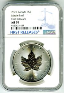 2022 no mint mark canada 1 oz silver maple leaf $5 ngc ms70