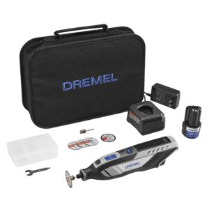 dremel 8250 12v lithium-ion variable speed cordless rotary tool with brushless motor, 5 rotary tool accessories, 3ah battery, charger, and tool bag