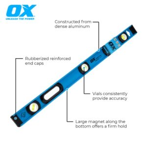 OX TOOLS Trade 36-Inch Aluminum "I" Beam Level with Vial Window | Magnetic & Reinforced End Caps
