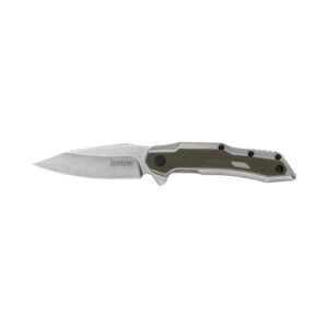 kershaw salvage pocket knife, assisted opening with 2.9 inch reverse tanto blade, stainless steel, deep carry pocketclip,green