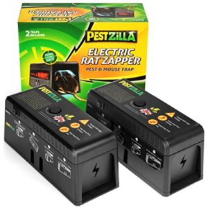 pestzilla rat zapper – rechargeable electric mouse trap – effective & humane mouse traps indoor for home – safe & clean rat trap, no touch & no clean (2 pack)