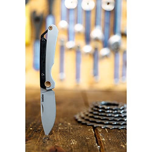 Kershaw Esteem Folding Pocket Knife, 2.5 inch Bead Blasted Stainless Steel Blade, Black and Silver Handle with Bronze Detents, Nail Nick, Pocketclip