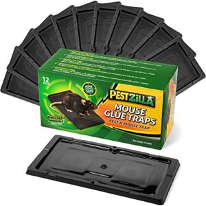 pestzilla baited mouse trap – professional strength glue rat trap – 12 glue trays - perfect for household pests & mouse traps indoor and around a home
