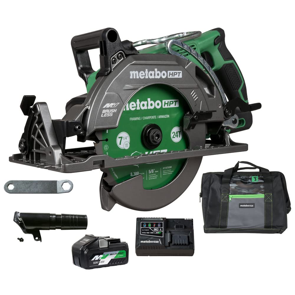 Metabo HPT 36V MultiVolt™ Cordless Rear Handle Circular Saw Kit | Optional AC Adapter | 7-1/4-Inch Blade | 500 Cross Cuts Per Charge | Lightweight - 8.2 Lbs. | C3607DWA