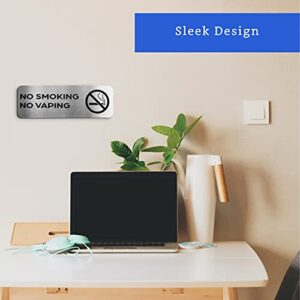 No Smoking No Vaping Sign (Brushed Aluminum 9 in x 3 in) - No Smoking Sign - No Smoking Signs for Business - No Smoking Signs for Home - Airbnb Essentials for Hosts - Airbnb SIgns for Hosts - 2 PACK