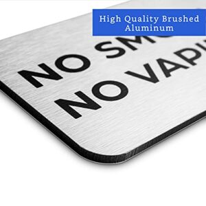 No Smoking No Vaping Sign (Brushed Aluminum 9 in x 3 in) - No Smoking Sign - No Smoking Signs for Business - No Smoking Signs for Home - Airbnb Essentials for Hosts - Airbnb SIgns for Hosts - 2 PACK