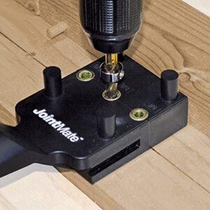 Milescraft 1332 Joint Mate - New, Improved Handheld Dowel Jig for Corner, Edge, and Surface Joints, 3 Metal Bushing Sizes (1/4", 5/16", 3/8") and Self-Centering Pins, Includes Removable Fence