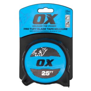 OX Tools Pro TUFF Blade 25 Ft Tape Measure - 1 ¼-Inch Wide Blade, Dual Magnetic Wide Hook & Double Sided Nylon Coated Blade, 13 ft Stand Out, OX-P506025