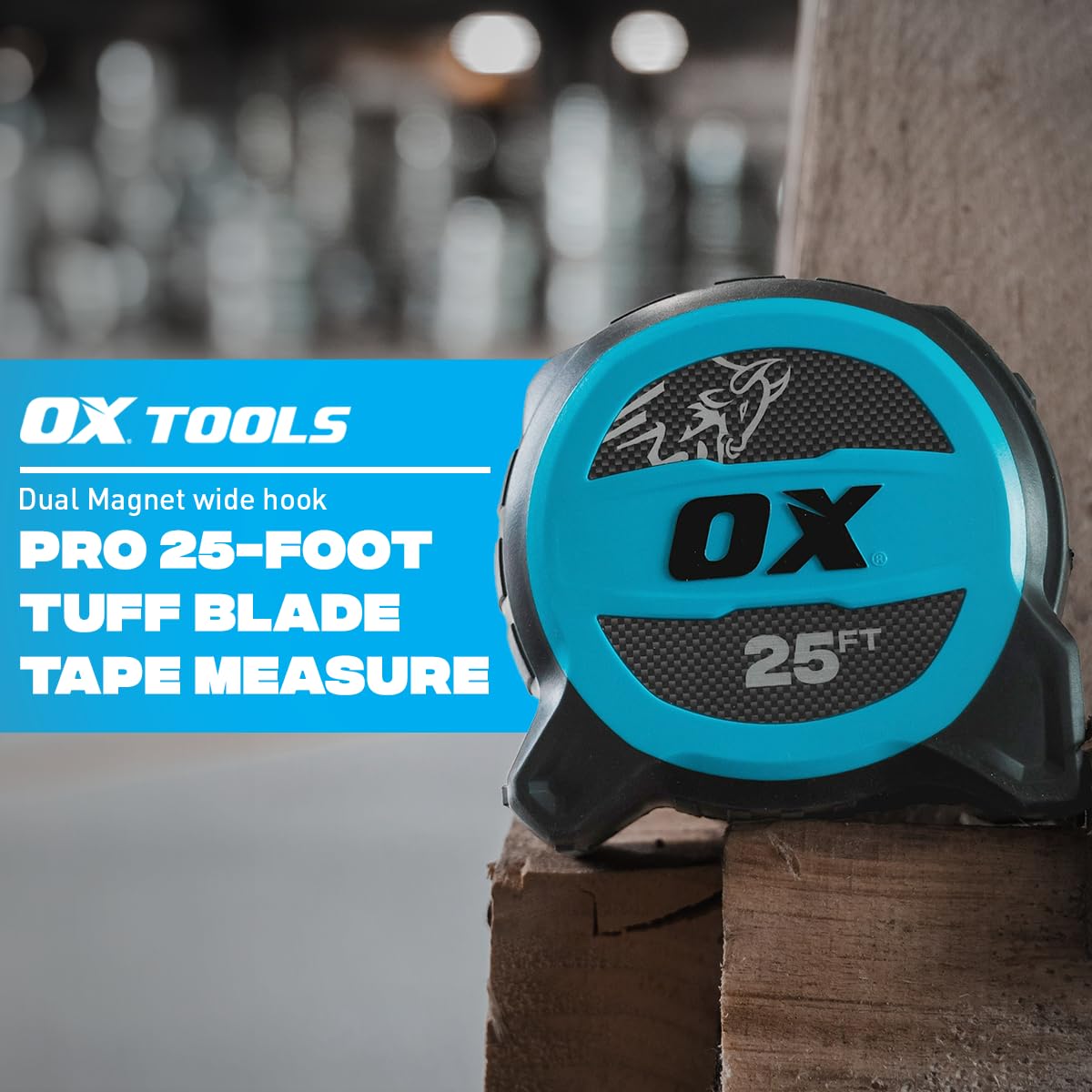 OX Tools Pro TUFF Blade 25 Ft Tape Measure - 1 ¼-Inch Wide Blade, Dual Magnetic Wide Hook & Double Sided Nylon Coated Blade, 13 ft Stand Out, OX-P506025