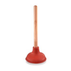 supplygiant su3222 sink plunger - heavy duty rubber plunger for bathroom - small plunger for sink with 9” wooden handle to fix clogged basins and tubs