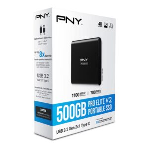PNY Pro Elite V2 500GB USB 3.2 Gen 2x1 Type-C Portable Solid State Drive (SSD) – (PSD0CS2160-500-RB)
