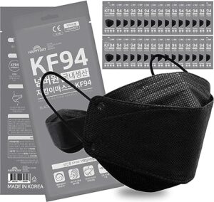happyday , 30 packs, made in korea premium kf94 micro dust protection individually packaged black face mask for adult
