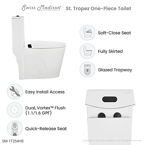 Swiss Madison Well Made Forever SM-1T254HB, St. Tropez One Piece Elongated Toilet Dual Vortex Flush, Black Hardware