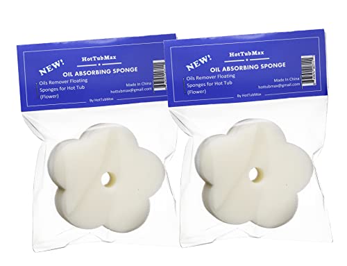 HotTubMax Oil Absorbing Sponge Scum Absorber for Hot Tub, Swimming Pool and Spa, (Individually Packed) - Pack of 2 (2, White Flowe HTM HTM