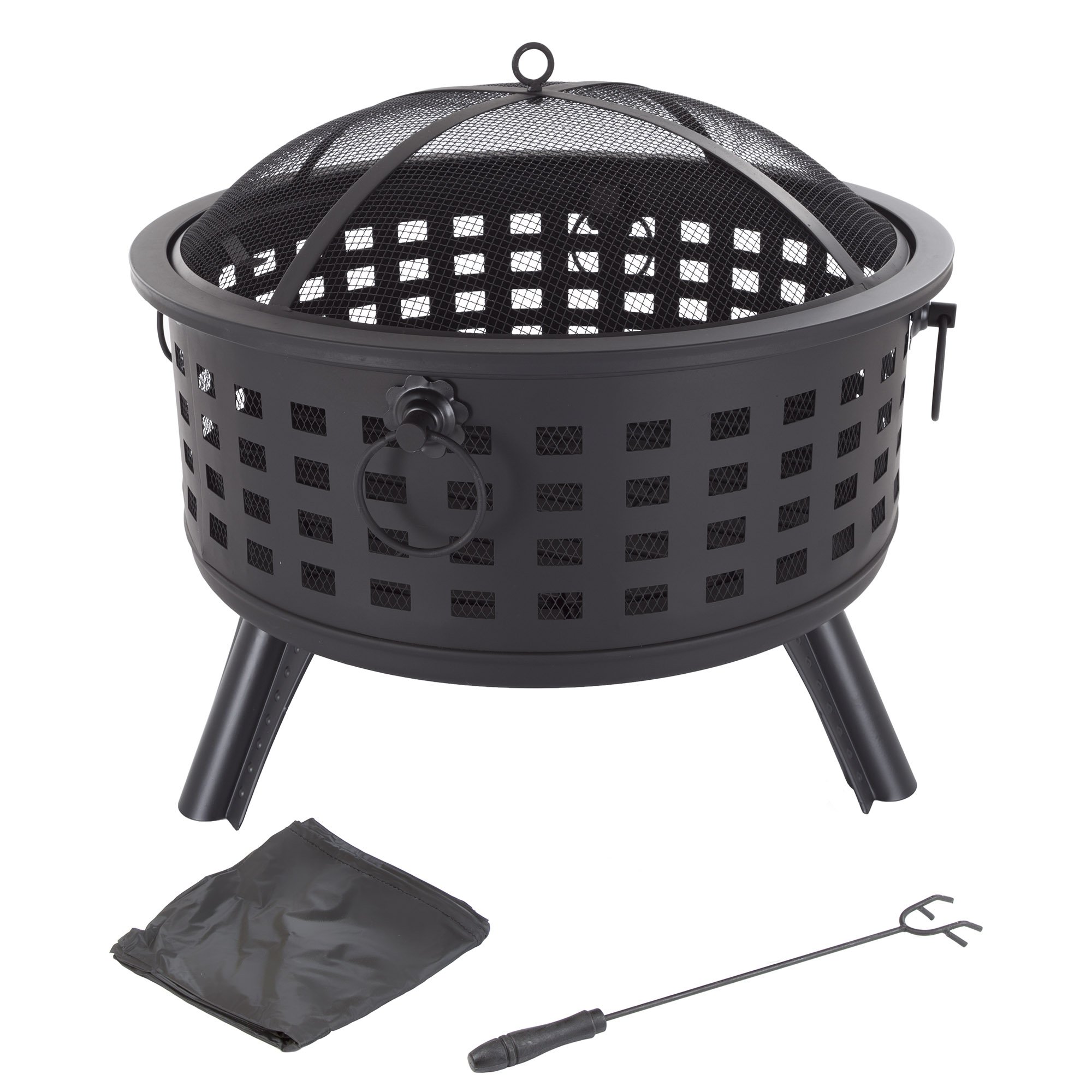 Fire Pit Set, Wood Burning Pit - Includes Spark Screen and Log Poker - Great for Outdoor and Patio, 26Â” Round Metal Firepit by Pure Garden