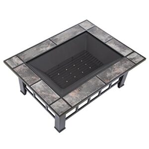 fire pit set, wood burning pit -includes screen, cover and log poker- great for outdoor and patio, 37Â” marble tile rectangular firepit by pure garden