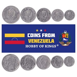 5 coins from venezuela | venezuelan coin set collection 10 20 50 100 500 bolívares | circulated 1998 | horse | simon bolívar