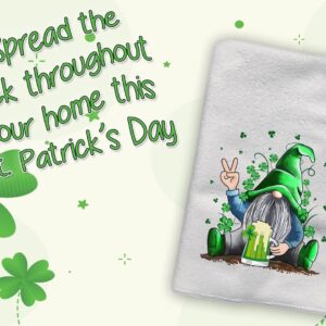 St Patricks Day Kitchen Dish Tea Towel Decoration | Decorative Bathroom Hand Decor | Holiday Shamrock Gnomes Bath Towels | Spring Winter Green Home Decor | Saint Patrick's Day Paddy's Day Paddys