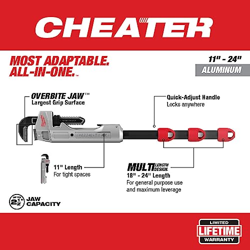 Milwaukee 48-22-7318 CHEATER 11 in. - 24 in. Aluminum Adaptable Pipe Wrench