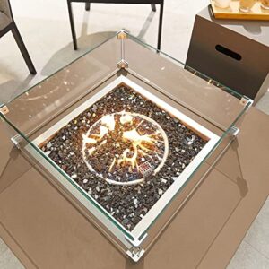 vchin Fire Pit Wind Guard, 17.5 Square Fire Pit Glass Wind Guard Made of Clear Tempered Glass. The Glass Firepit Wind Guard Set with Assembly Instructions, Free Screwdriver. Easy to Install